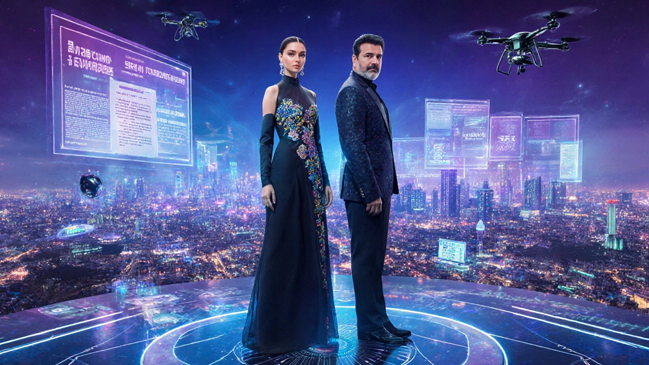 Deepika Padukone and Anil Kapoor on a futuristic holographic set for a Netflix series.