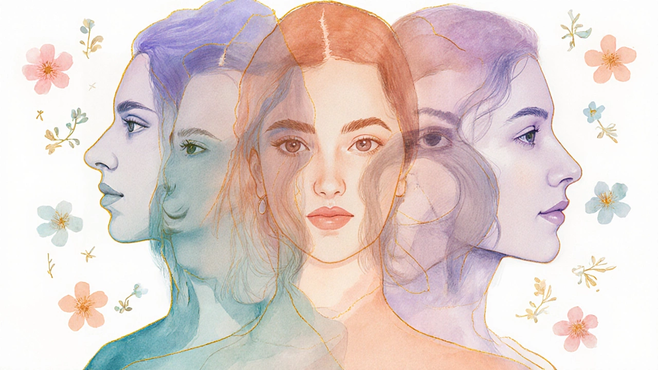 Watercolor collage of eight curvy Bollywood actresses symbolizing body positivity.